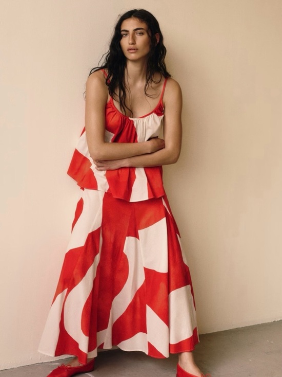 H&M Dresses & Skirts - H&M Red and Ivory Abstract Swing Cami & A-Line Maxi Skirt 2 Piece Matching Set